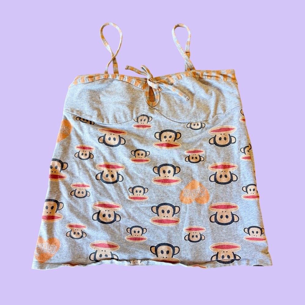 Y2K Paul Frank Julius Monkey Camisole Top Gray Coquette Kawaii #18